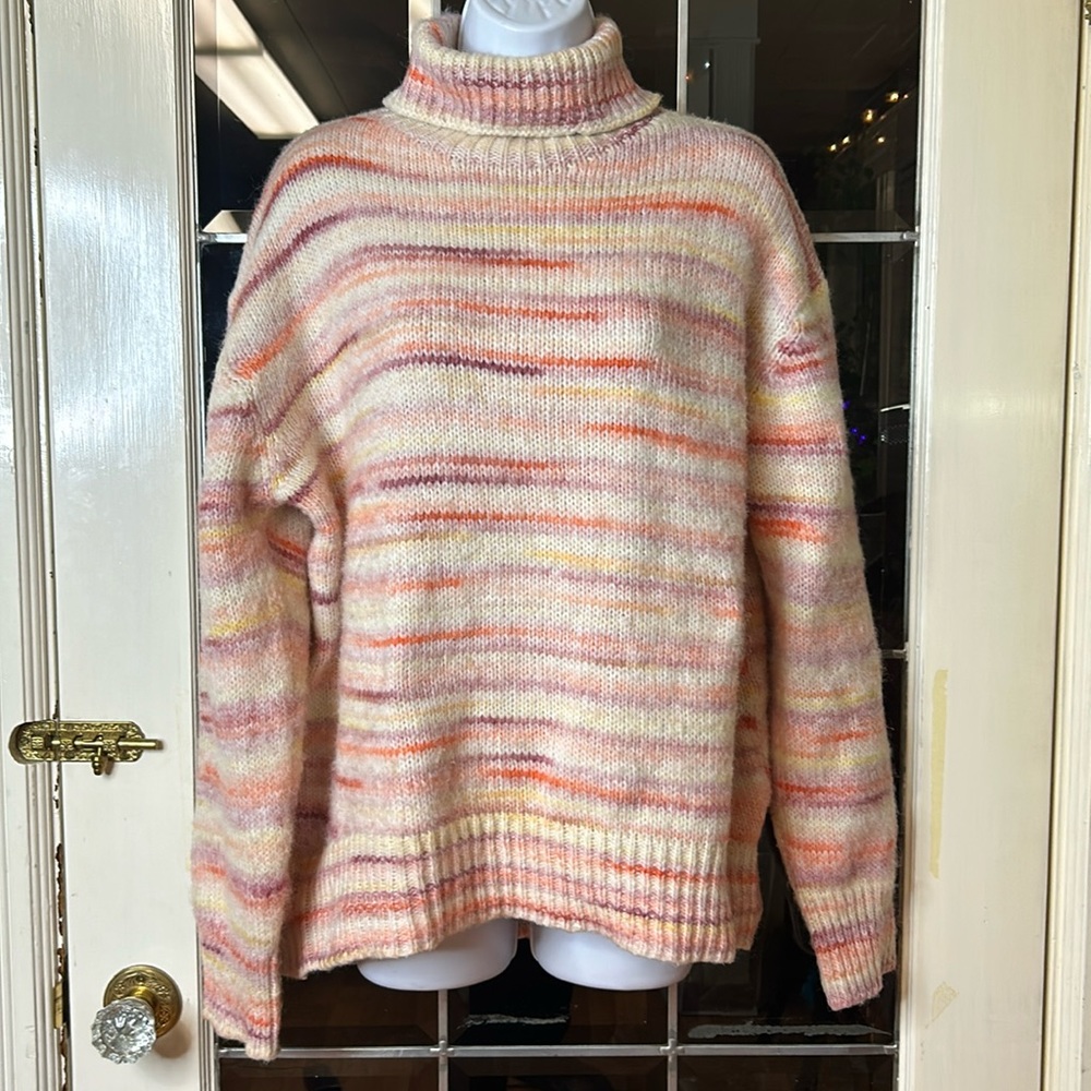 Mexx Striped Turtleneck Oversized Sweater Pink Cream Size L